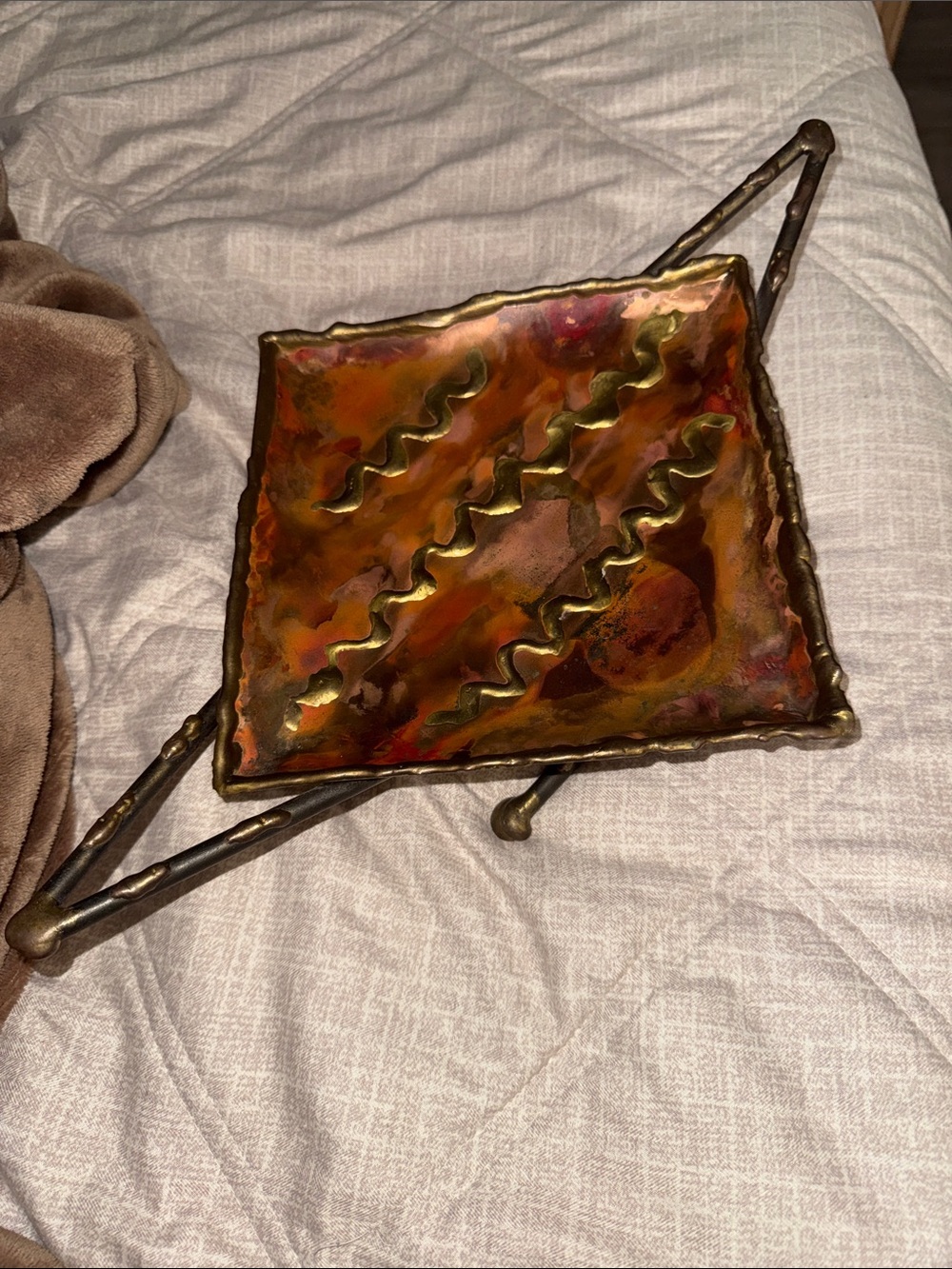 Artisan Mid-century Brutalist Iridescent Copper / Metal Decorative Tray